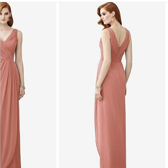 Dessy Collection Thread Sleeveless Draped Faux Wrap Maxi Dress Desert Rose NWOT - Picture 9 of 16